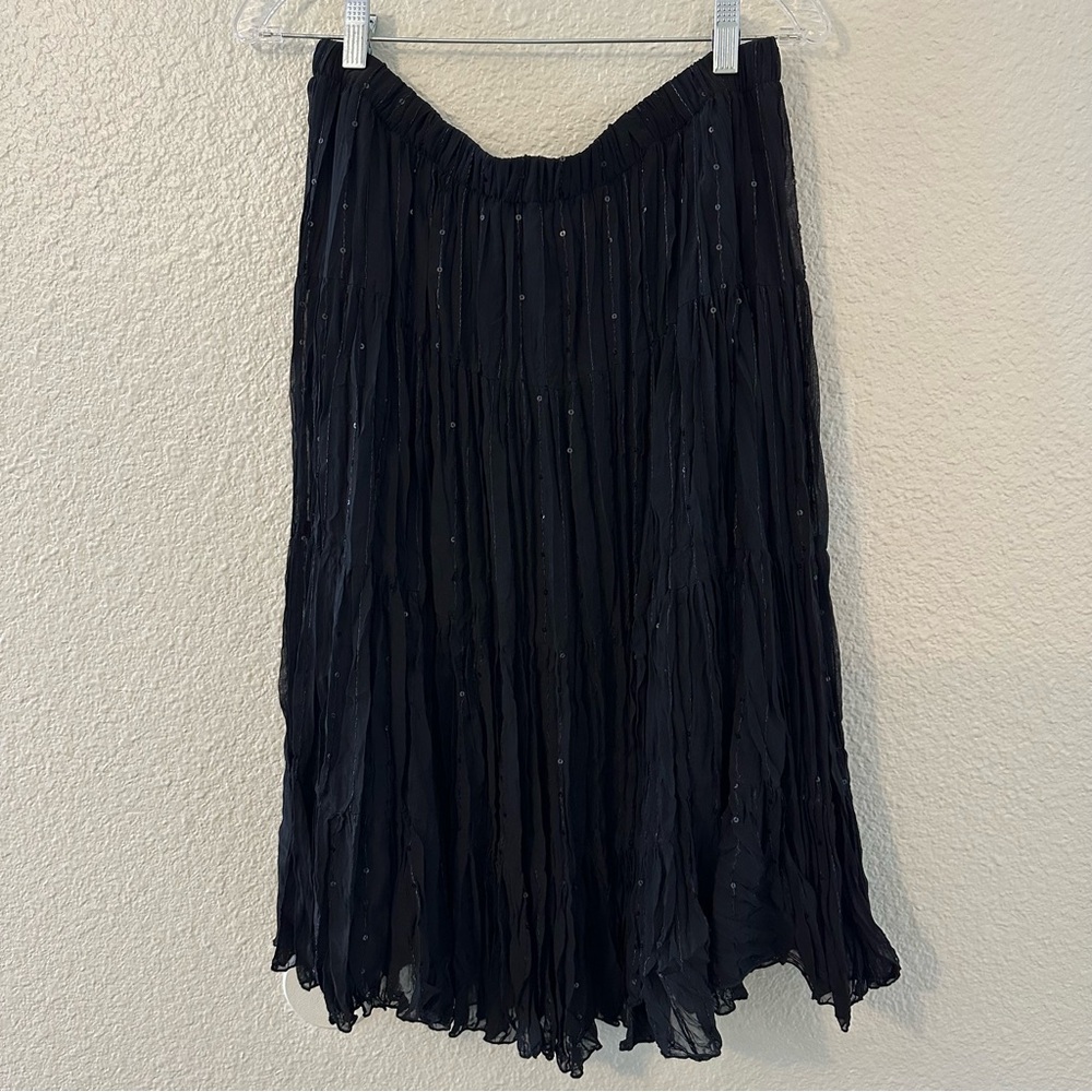 Vintage Y2K Sequin Shimmer Black Midi Maxi Skirt